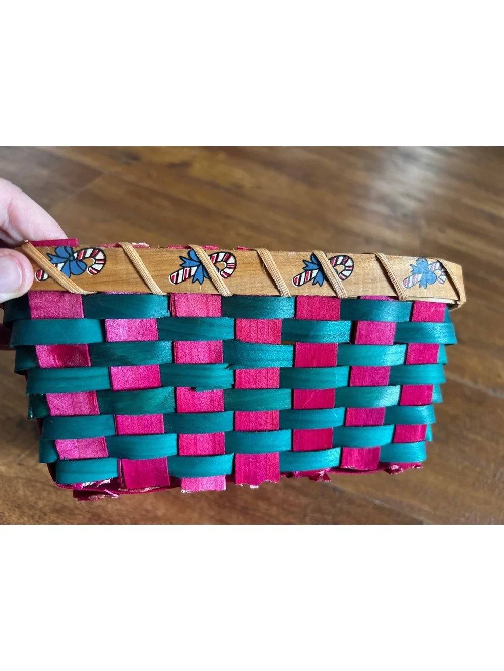 Decorative Square Basket with Candy Cane Detail
